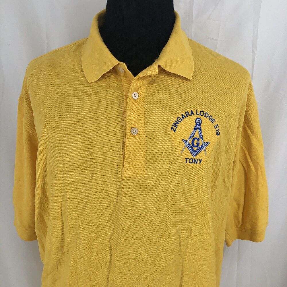 Devon & Jones Yellow Zingara Lodge 519 Masonic Short Sleeve Polo Shirt XXL